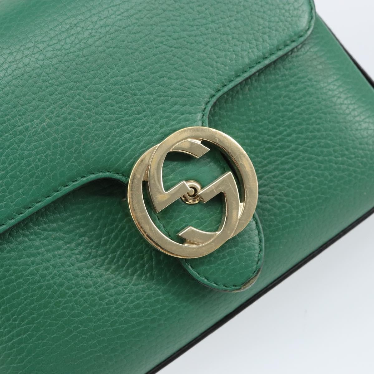 Gucci Interlocking Chain Leather, Green, Leather, Shoulder Bag