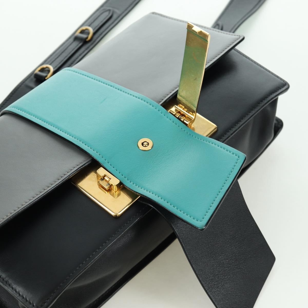 Prada Metal Ribbon City Calfskin, Gray, Leather, Shoulder Bag