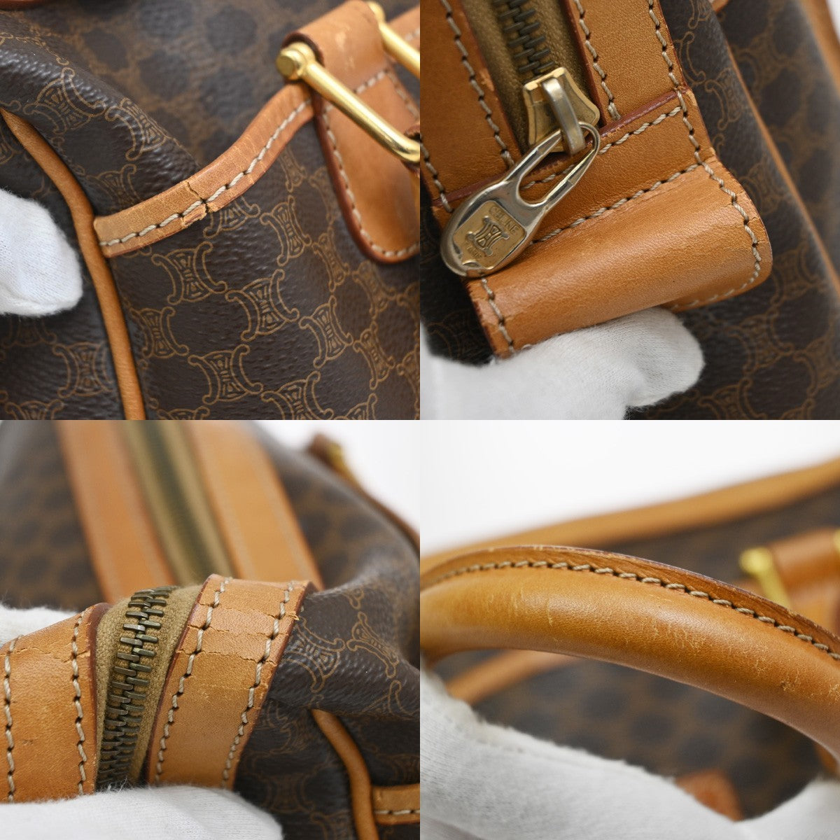 Celine Boston Triomphe XL Coated Canvas, Brown, Canvas, Handbag