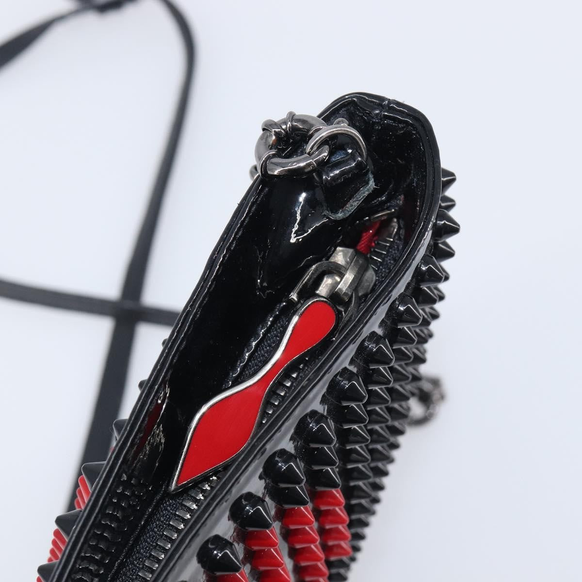 Christian Louboutin Loubiposh Clutch Spiked Patent, Black, Patent Leather, Clutch