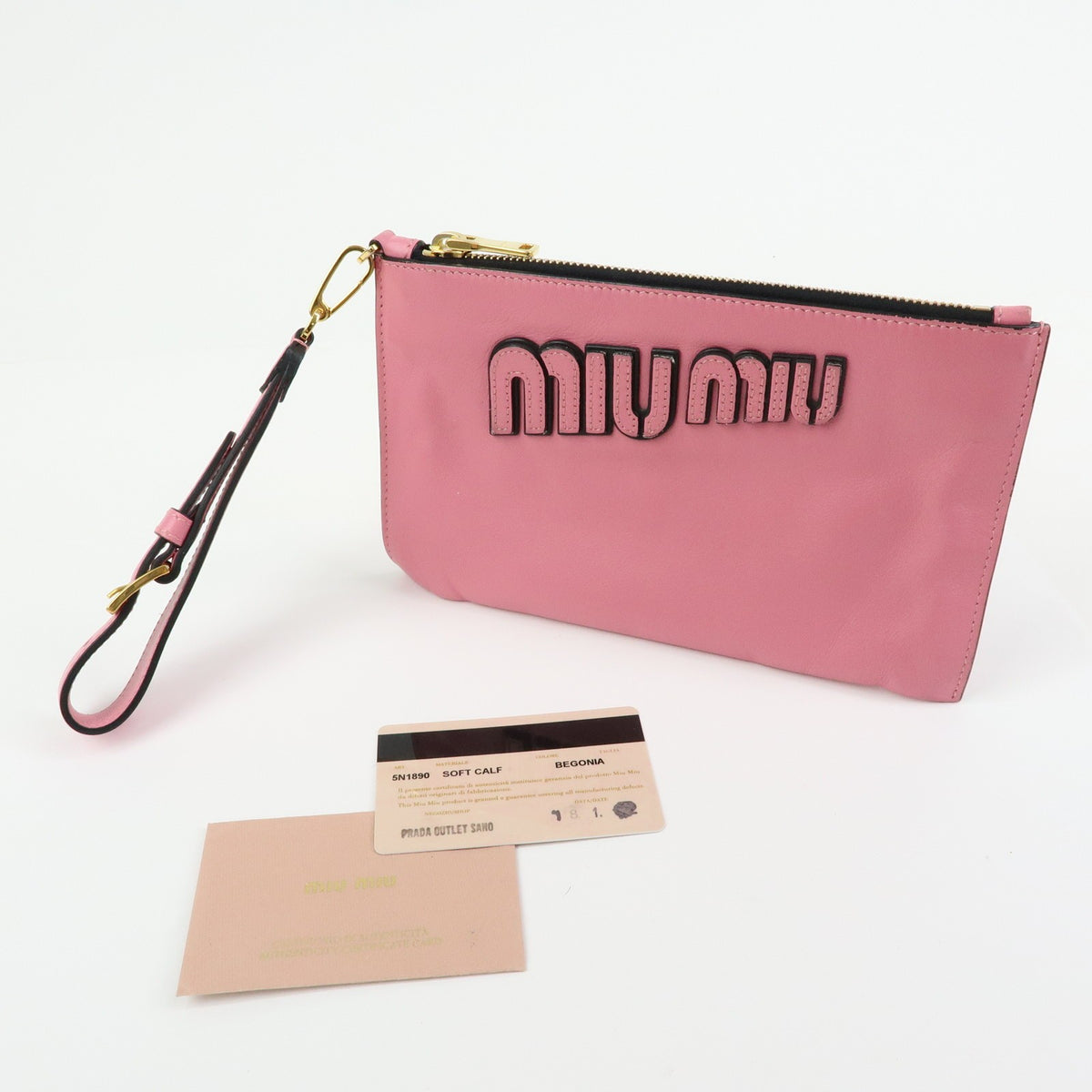 Miu Miu Logo Chain Clutch Shearling, Pink, Leather, Clutch