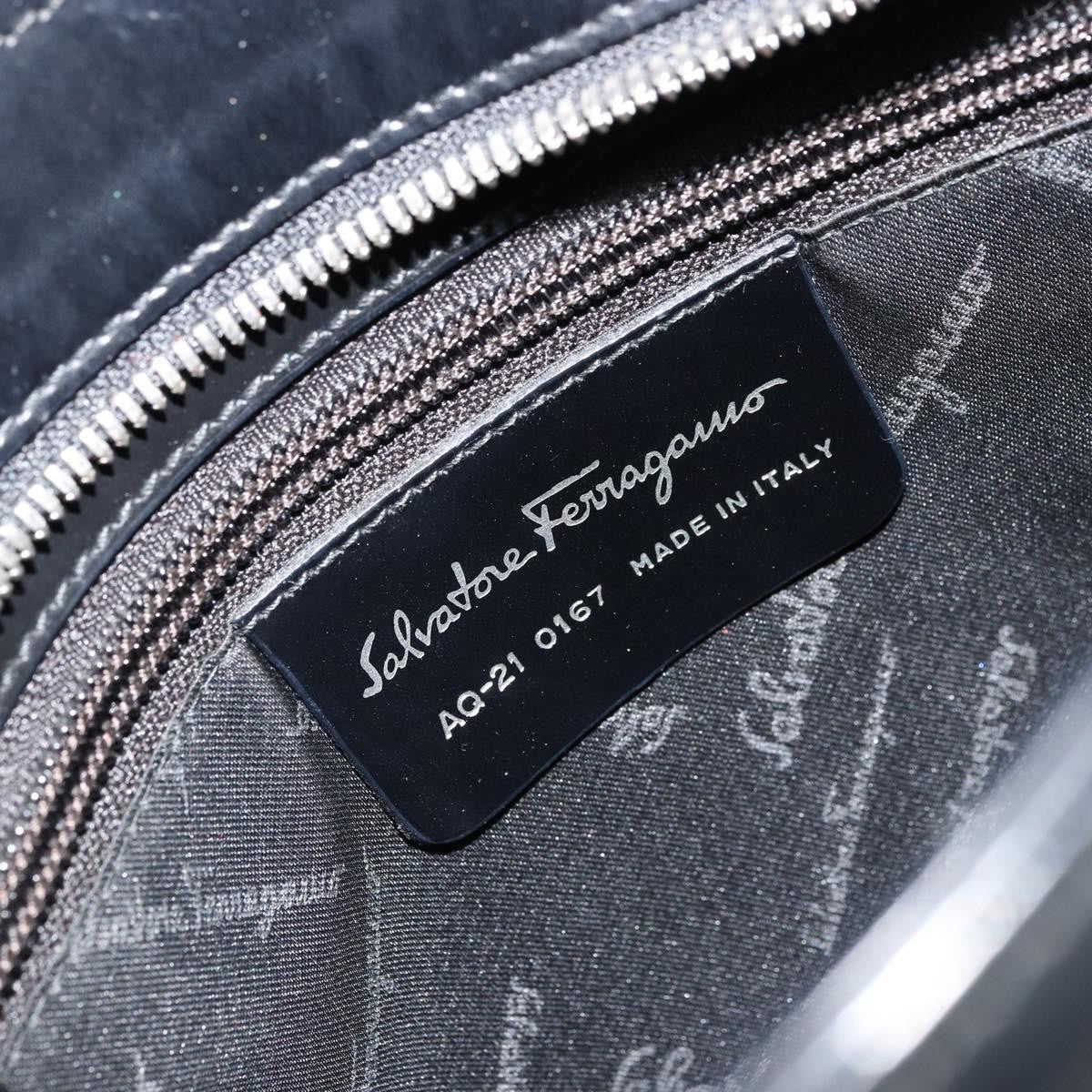 Salvatore Ferragamo Double Gancini Side Buckle Leather, Black, Leather, Tote Bag