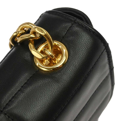Celine Logo Chain Flap Quilted Goatskin, Black, Leather, Shoulder Bag