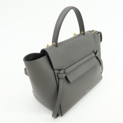 Celine Belt Textured Leather, Gray, Calfskin, Handbag