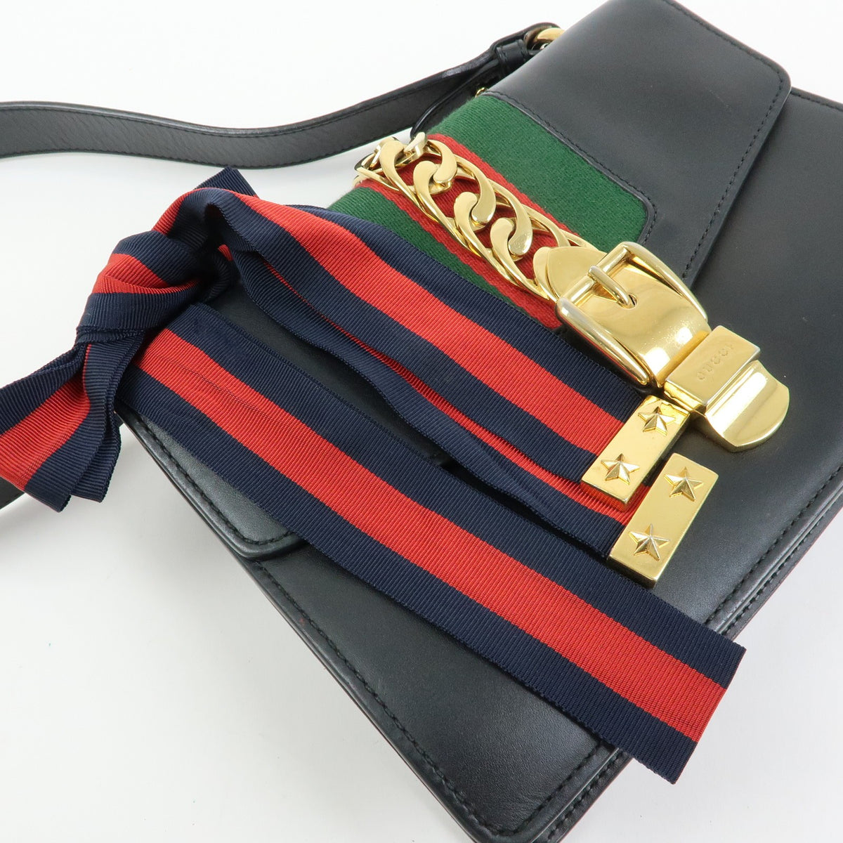 Gucci Sylvie Leather, Black, Leather, Shoulder Bag