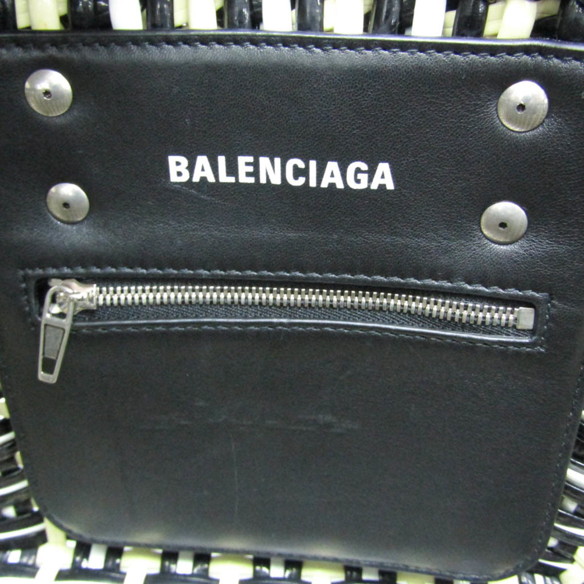 Balenciaga Bistro Panier Woven Faux Leather, Black, Patent Leather, Handbag