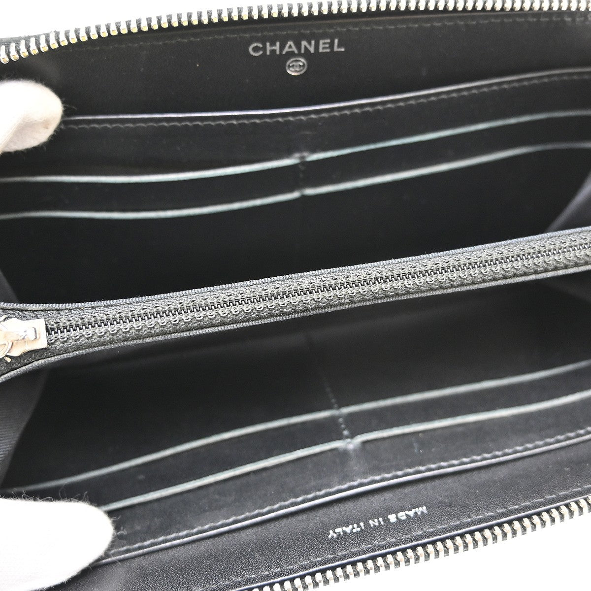 Chanel Zip Around Organizer Quilted Caviar, Black, Leather, Wallet