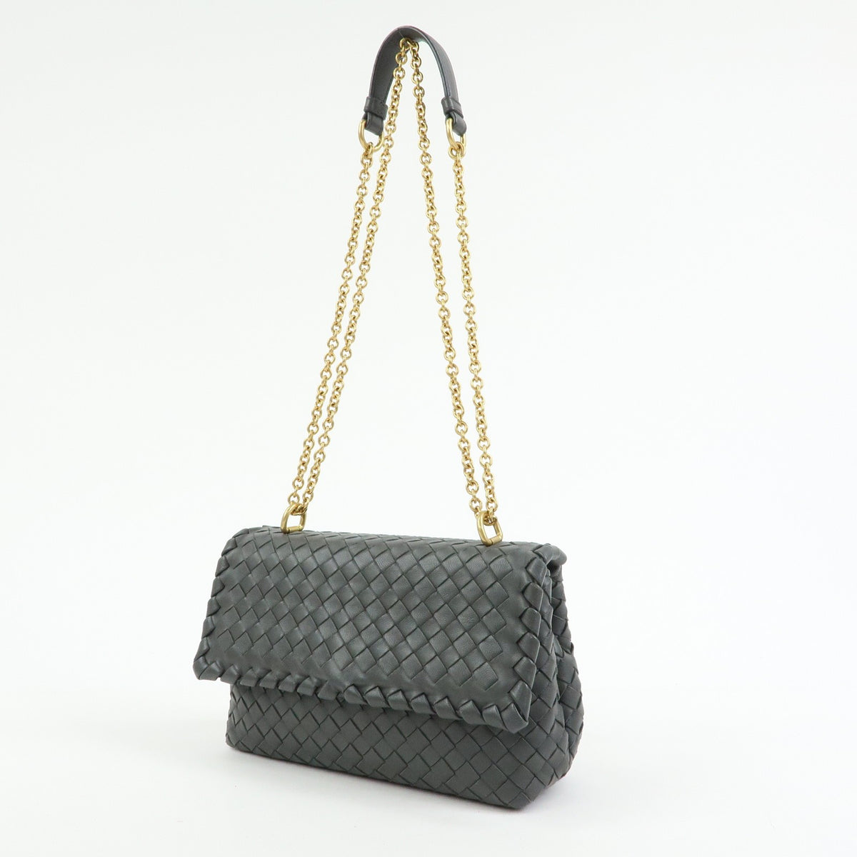 Bottega Veneta Olimpia Intrecciato Nappa, Gray, Leather, Crossbody Bag