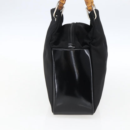 Gucci Vintage Bamboo Handle Tote Nylon, Black, Nylon, Tote Bag