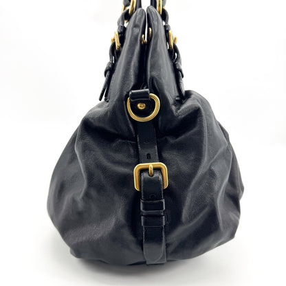 Prada Buckle Open Soft Calf, Black, Leather, Tote Bag