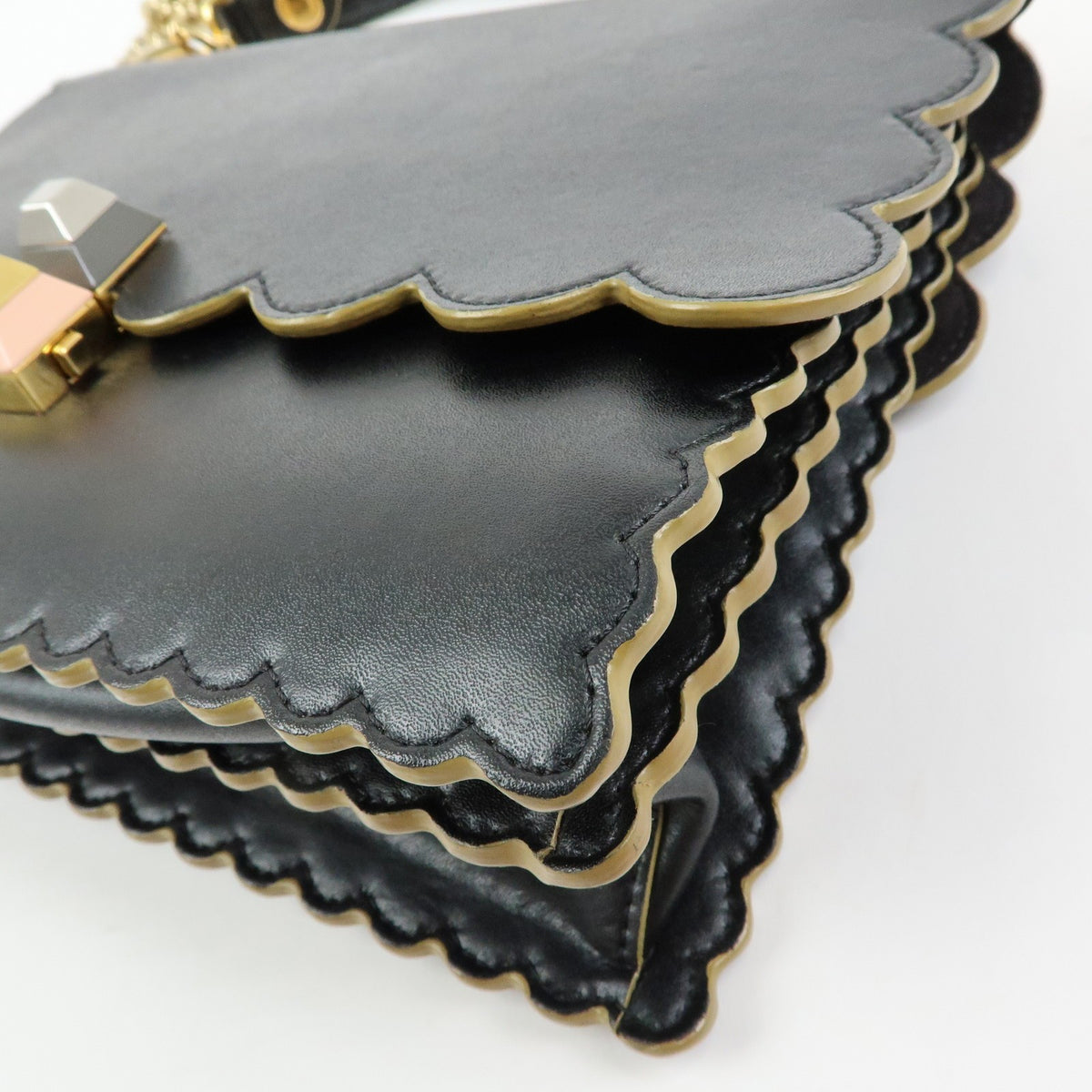 Fendi Kan I Leather, Black, Leather, Shoulder Bag