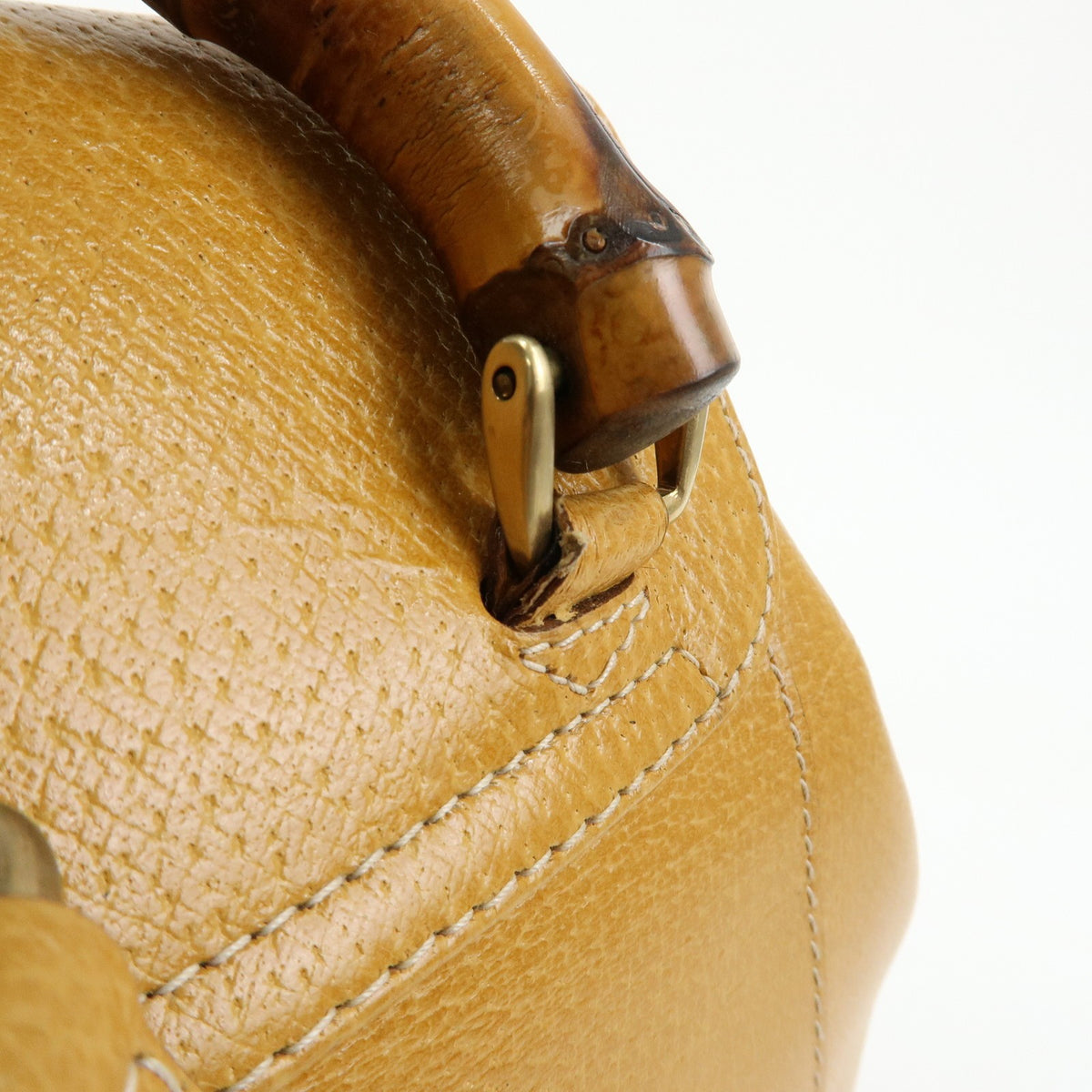 Gucci Vintage Bamboo Leather, Yellow, Leather, Backpack