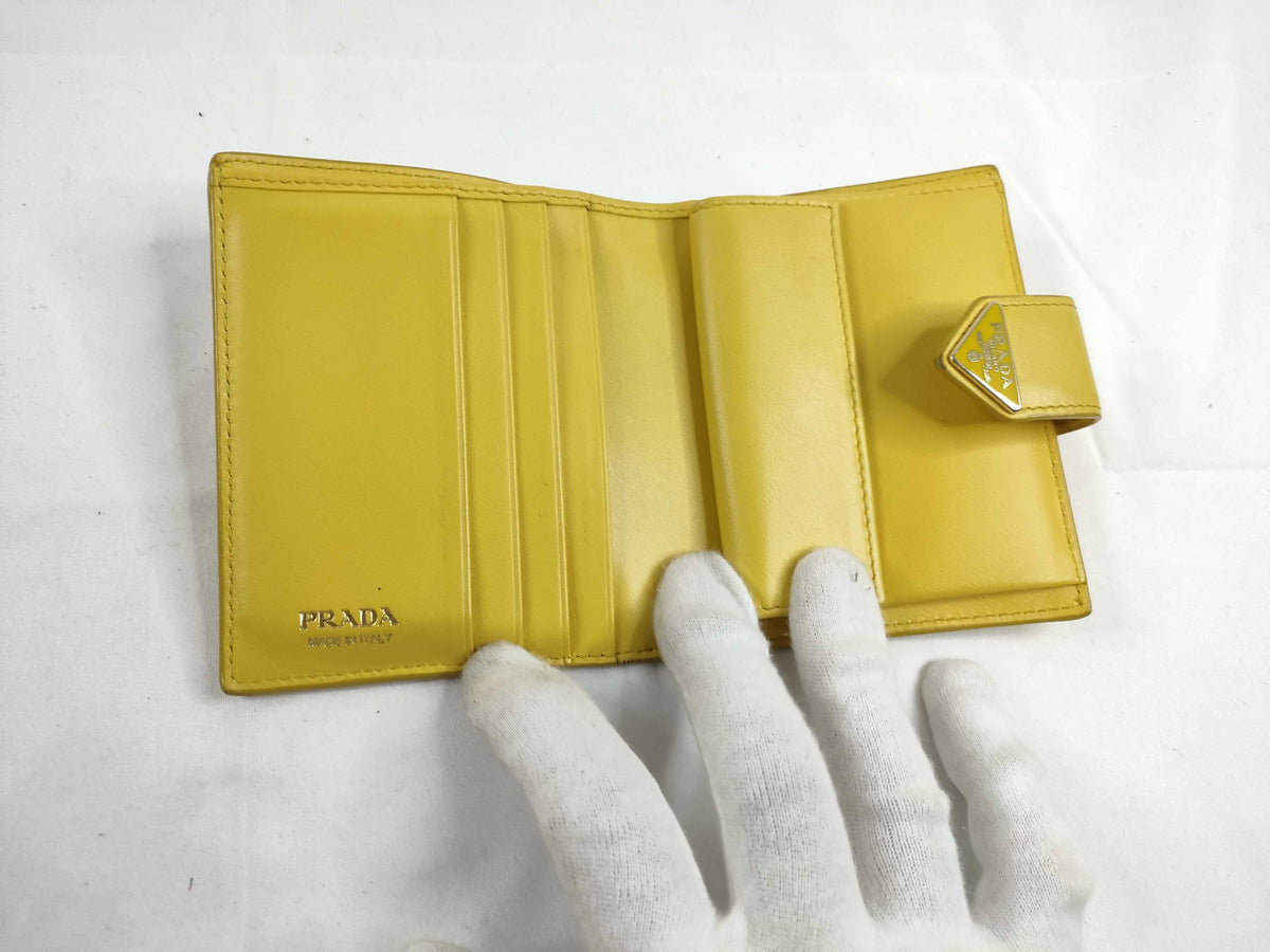 Prada Saffiano bifold Leather, Yellow, Leather, Wallet