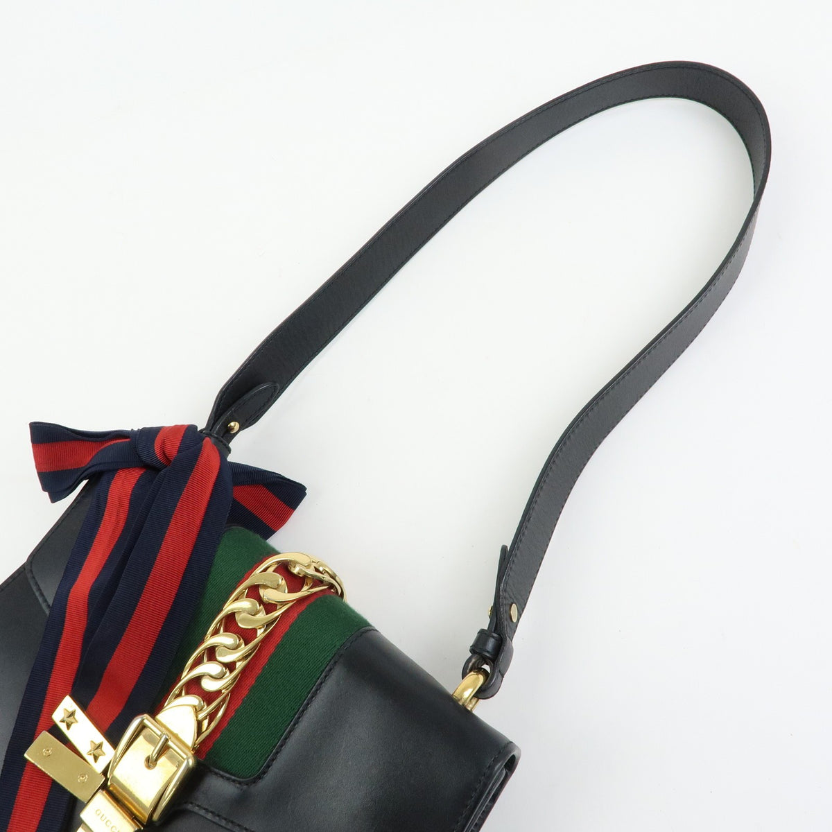 Gucci Sylvie Leather, Black, Leather, Shoulder Bag