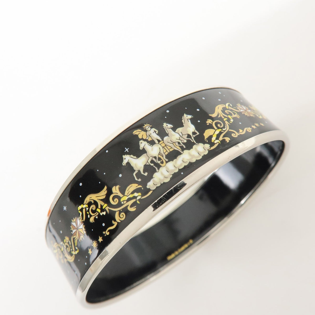 Hermes Bangle Printed Enamel, Silver, Silver Plated, Bracelet