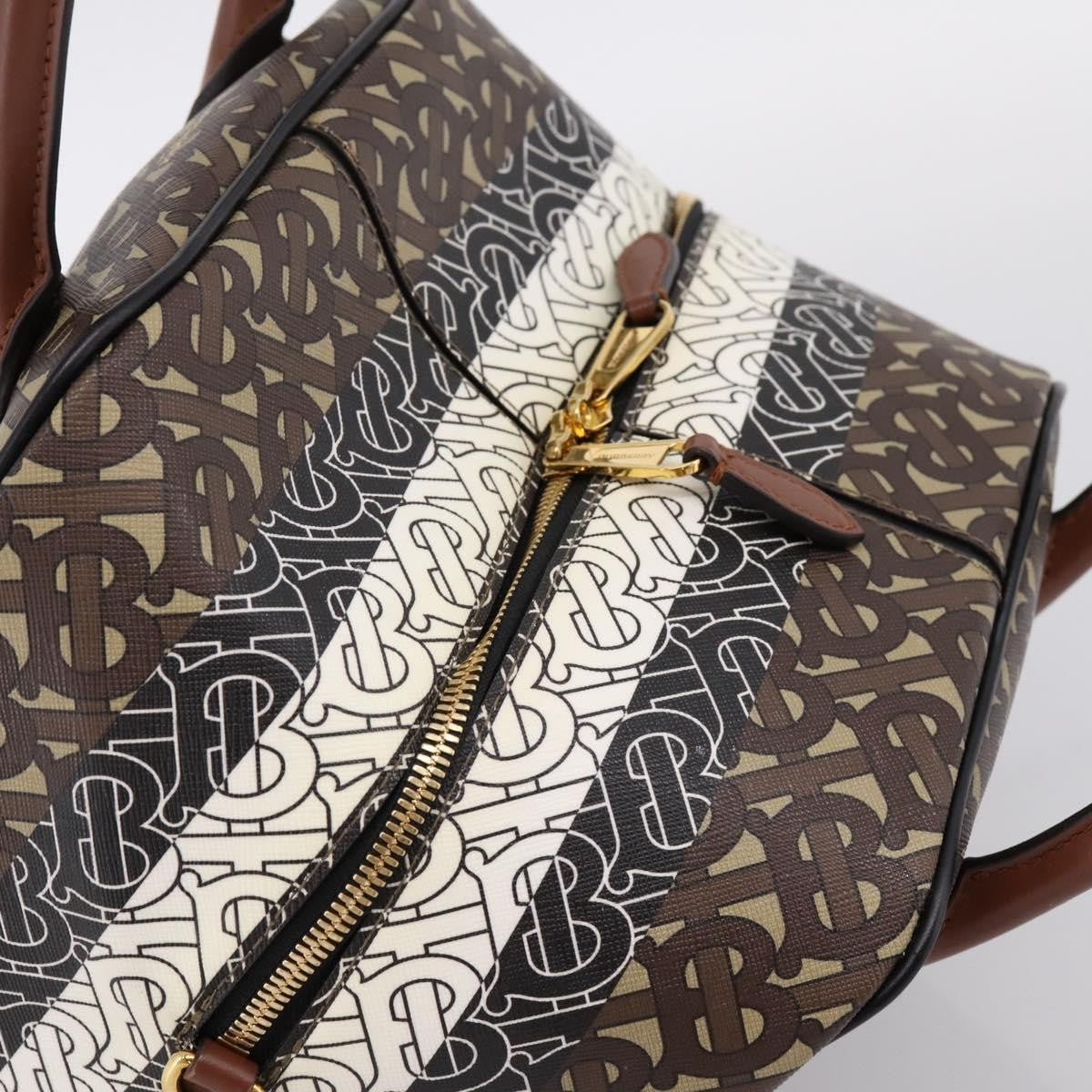 Burberry TB Half Cube Duffle Monogram Embossed Leather, Brown, Canvas, Handbag