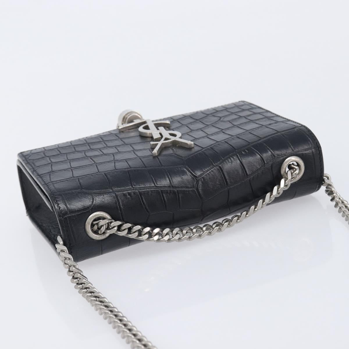 Saint Laurent Classic Monogram Tassel Chain Crocodile Embossed Leather, Black, Leather, Crossbody Bag