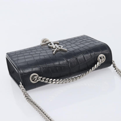 Saint Laurent Classic Monogram Tassel Chain Crocodile Embossed Leather, Black, Leather, Crossbody Bag