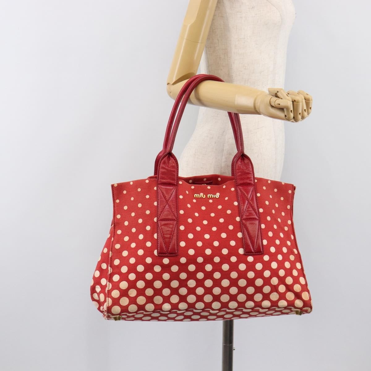 Miu Miu Beau Top Handle Leather, Red, Canvas, Handbag