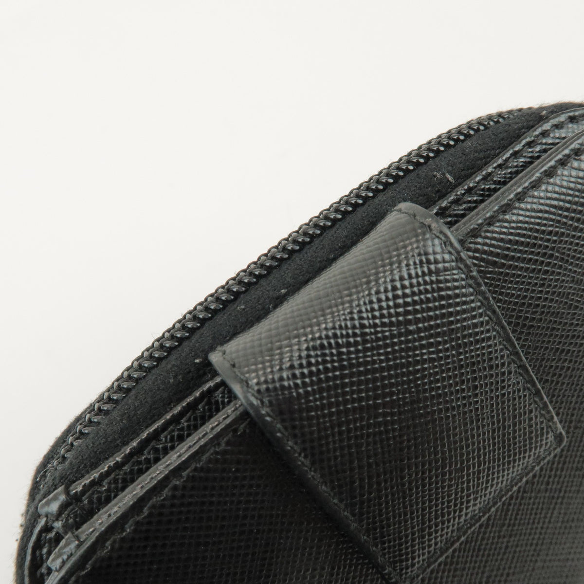 Prada Bifold Zip Around Saffiano Leather, Black, Leather, Wallet