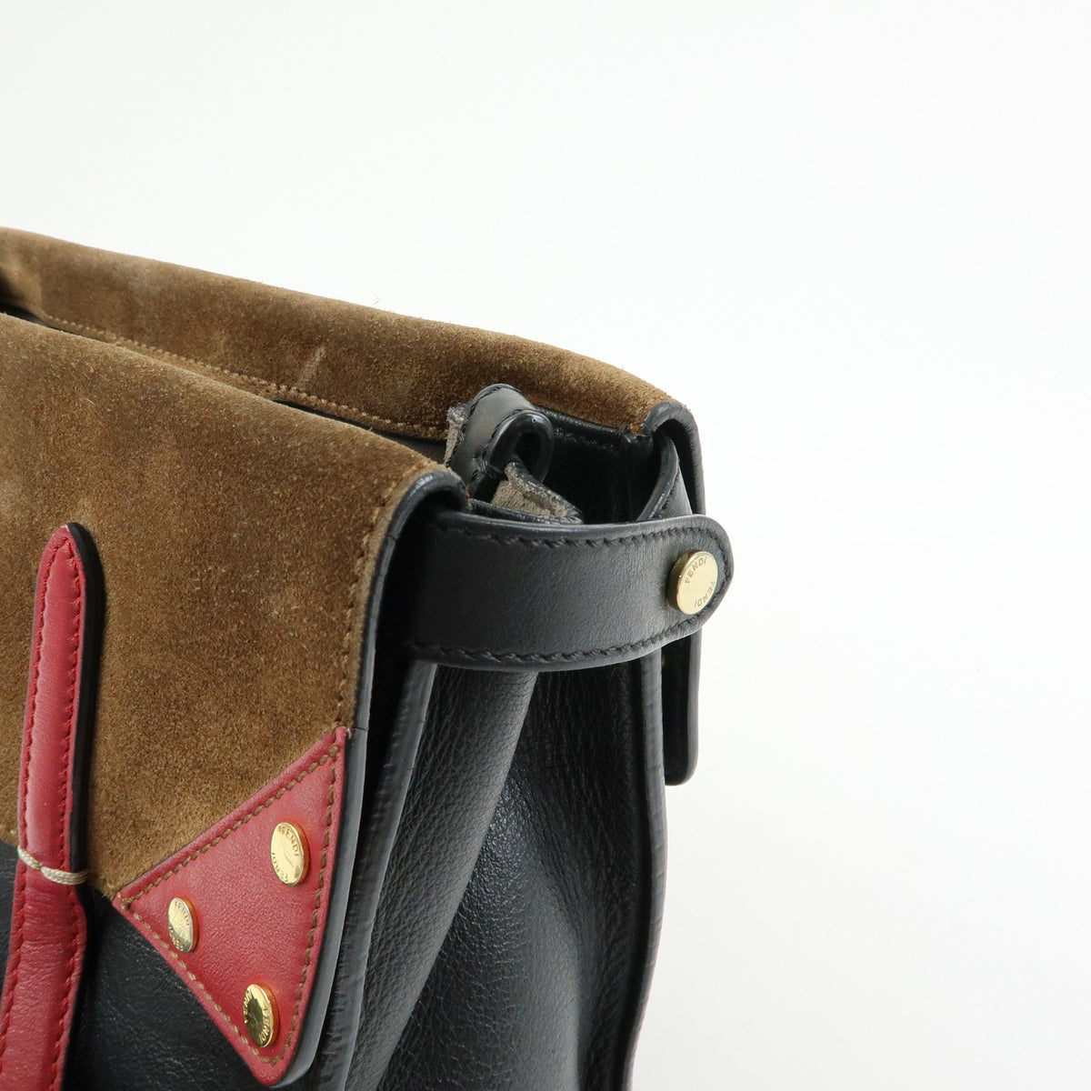 Fendi Flip Leather and Suede, Black, Leather, Tote Bag