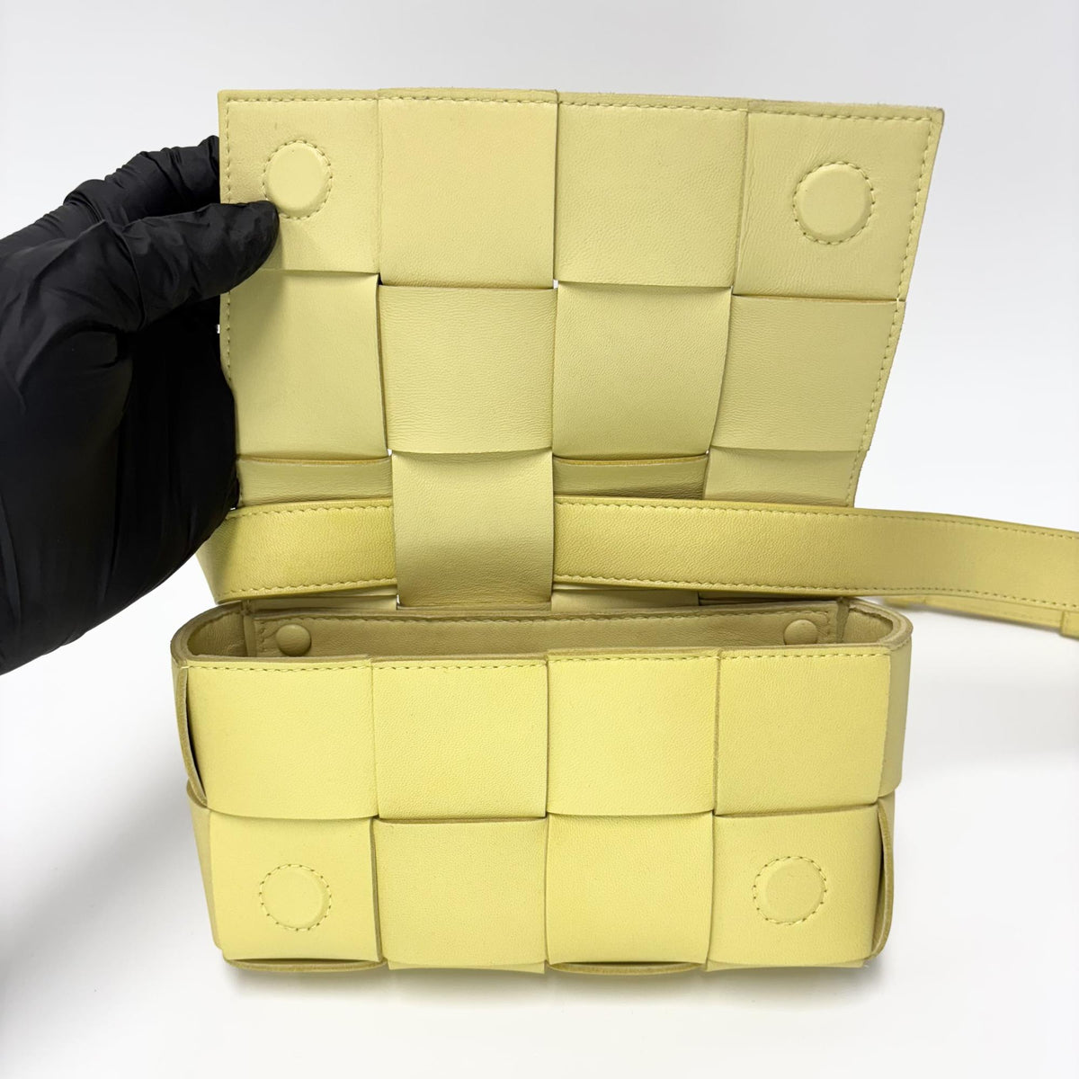 Bottega Veneta Fun Cassette Maxi Intrecciato Leather, Yellow, Leather, Crossbody Bag