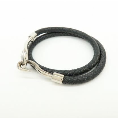 Hermes Jumbo Hook Double Tour Leather and Metal, Black, Leather, Bracelet