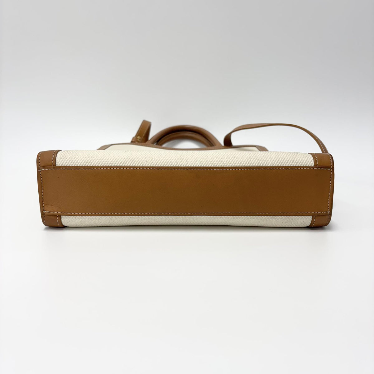 Celine Vertical Cabas Canvas with Leather, White, Canvas, Tote Bag
