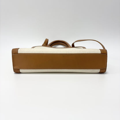 Celine Vertical Cabas Canvas with Leather, White, Canvas, Tote Bag