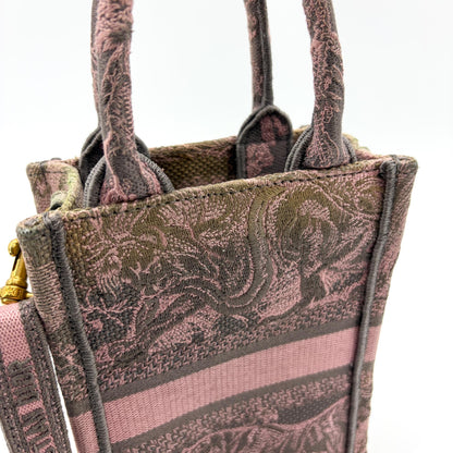 Christian Dior Book Embroidered Canvas, Pink, Canvas, Tote Bag
