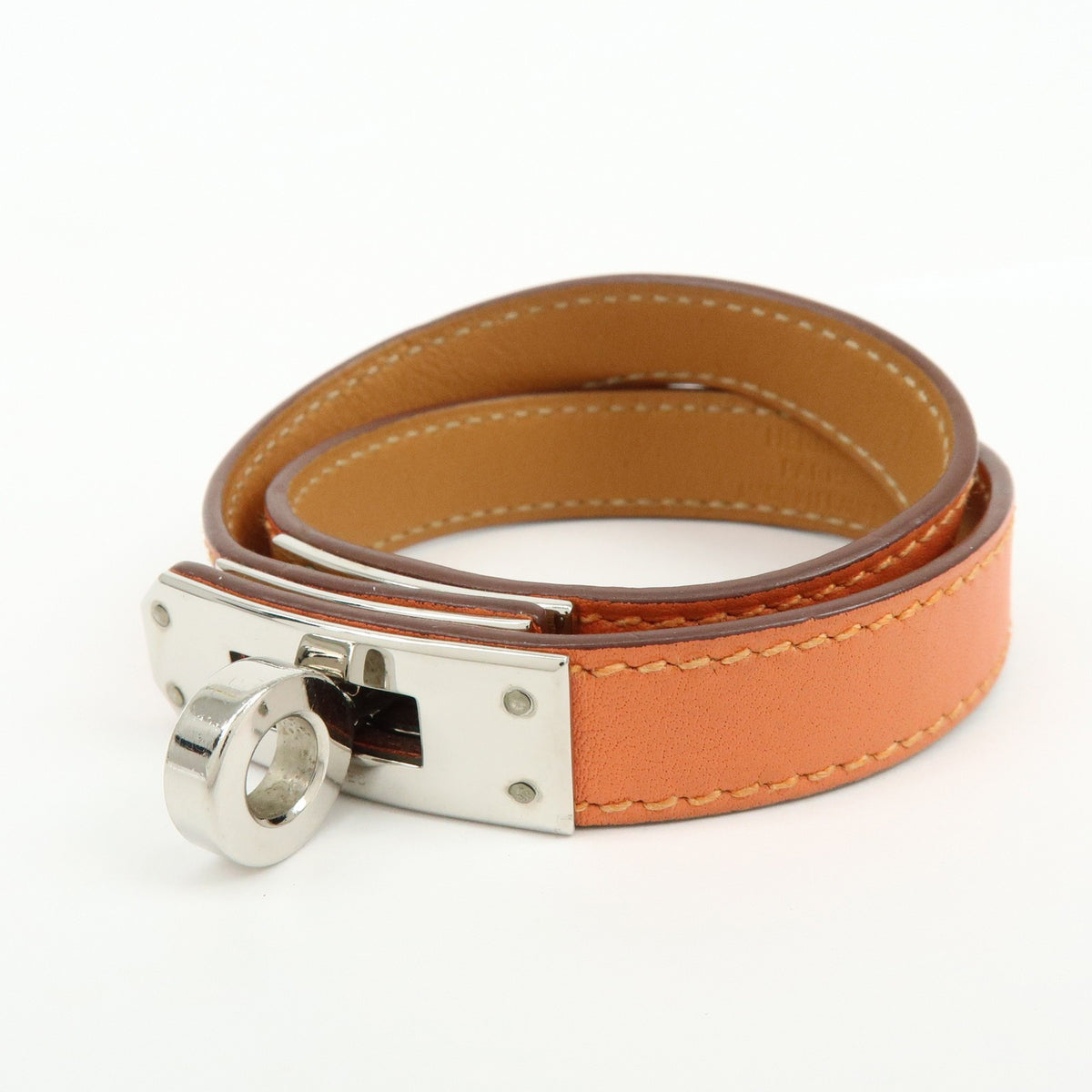 Hermes Kelly Double Tour Leather, Orange, Leather, Bracelet