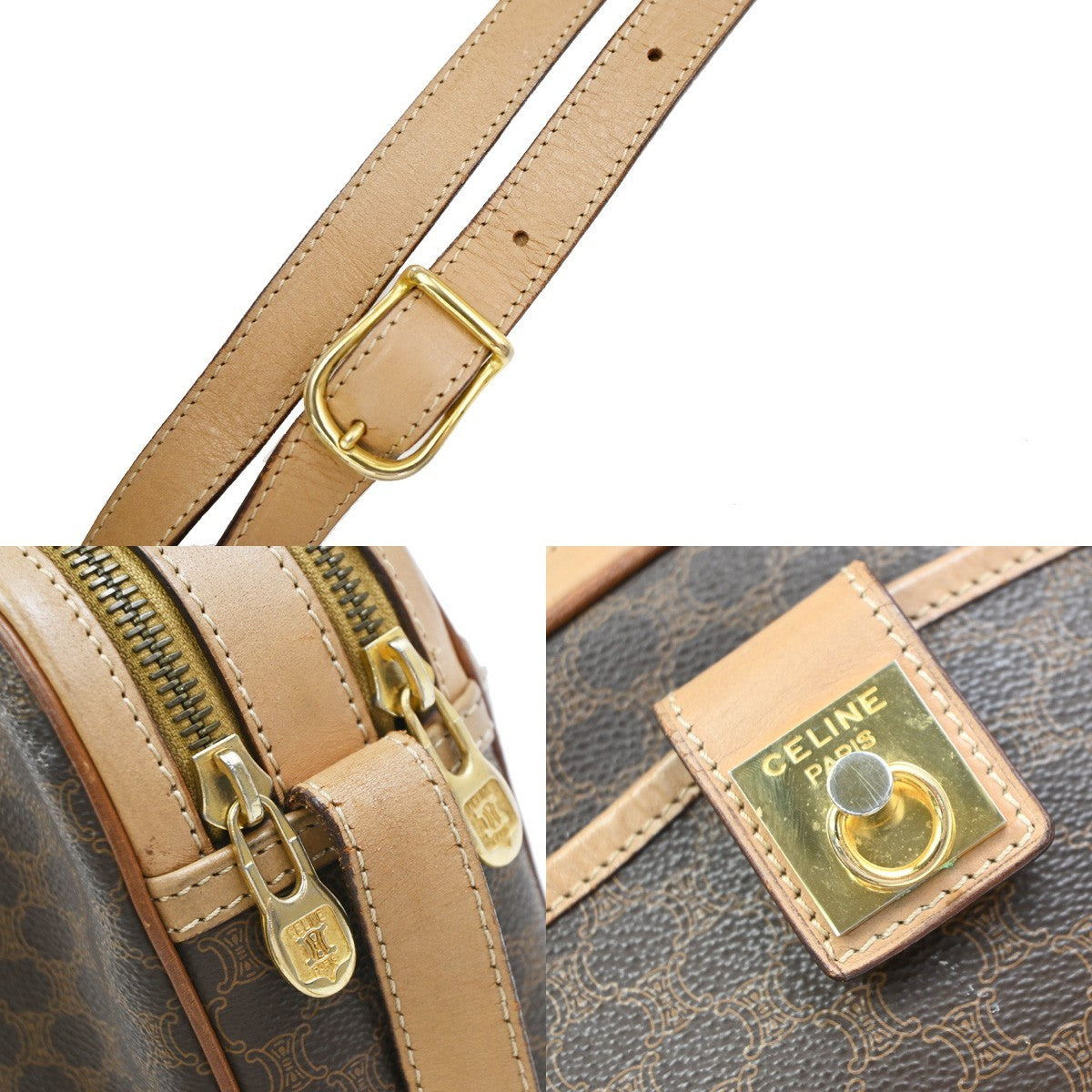 Celine Macadam Leather, Brown, PVC, Shoulder Bag