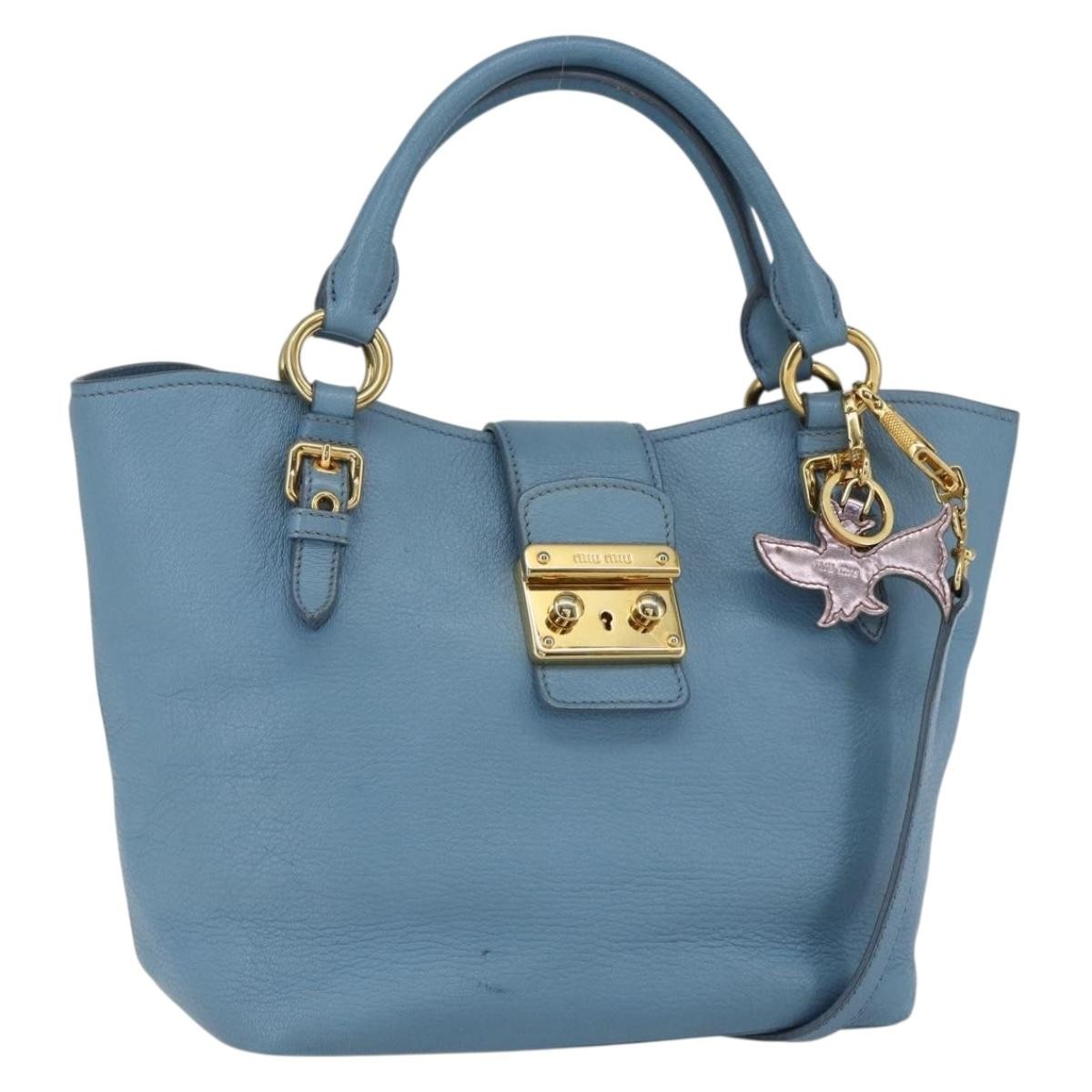 Miu Miu Madras Convertible Lock Leather, Blue, Leather, Tote Bag
