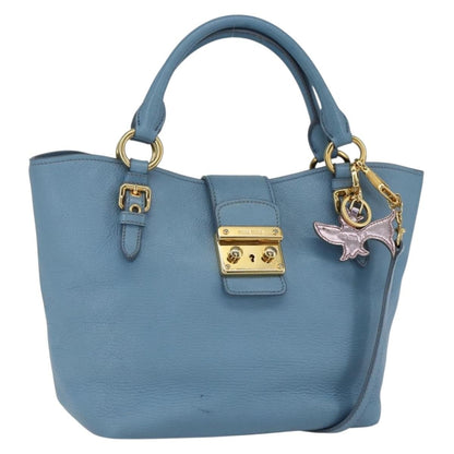 Miu Miu Madras Convertible Lock Leather, Blue, Leather, Tote Bag