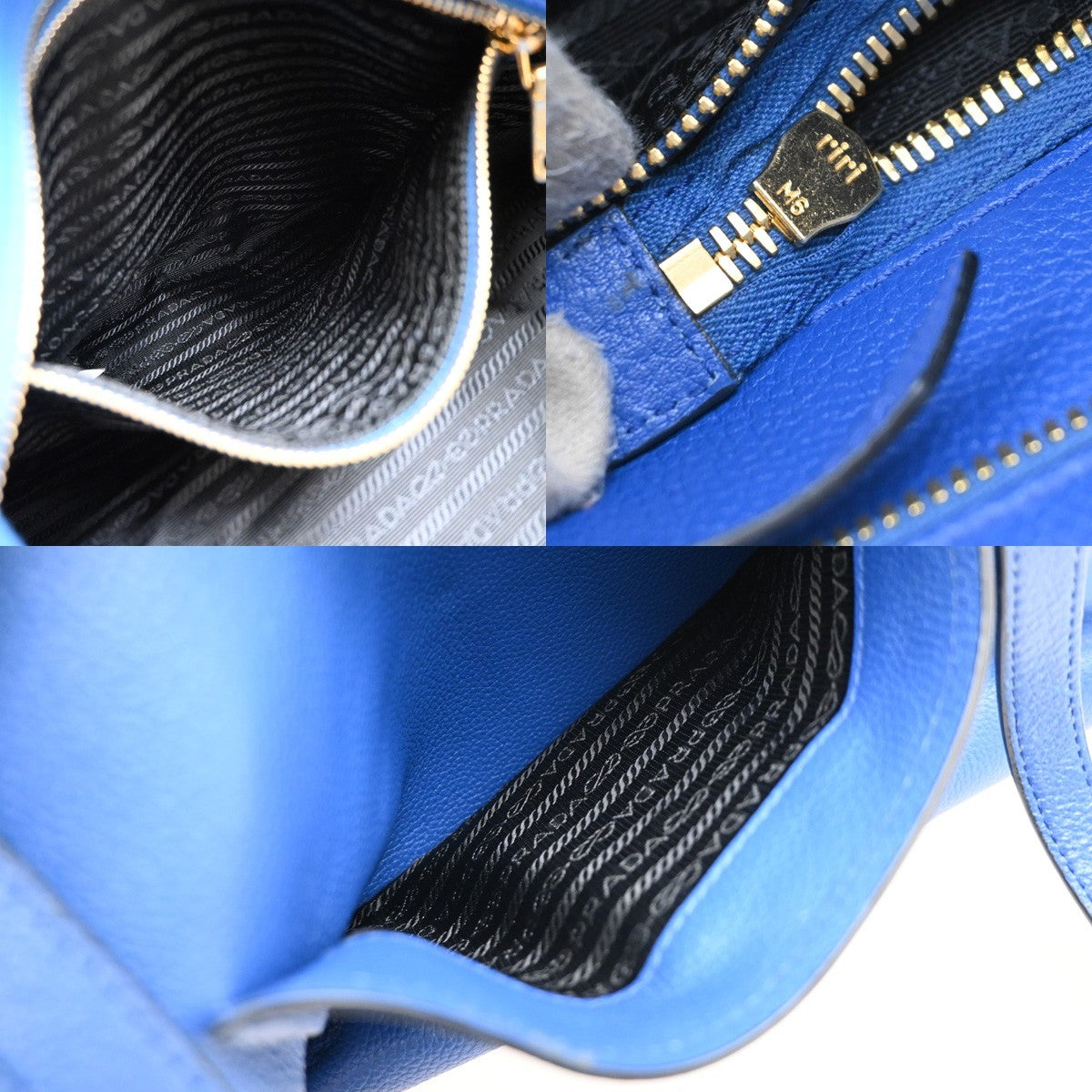 Prada Front Pocket Shopping Vitello Daino, Blue, Leather, Tote Bag