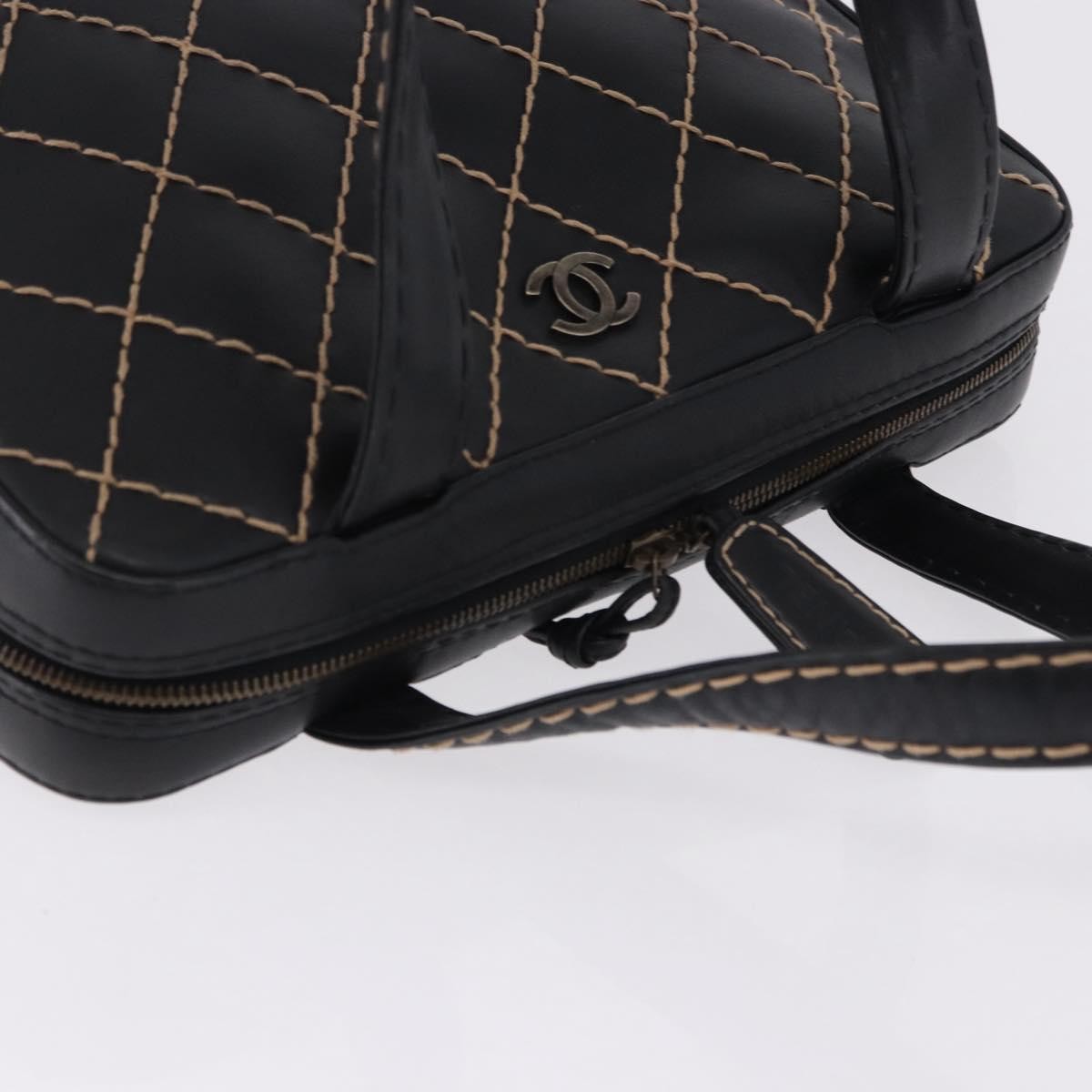 Chanel Surpique Zip Around Satchel Quilted Leather, Black, Leather, Handbag