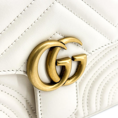 Gucci GG Marmont Top Handle Flap Matelasse Leather, White, Leather, Handbag