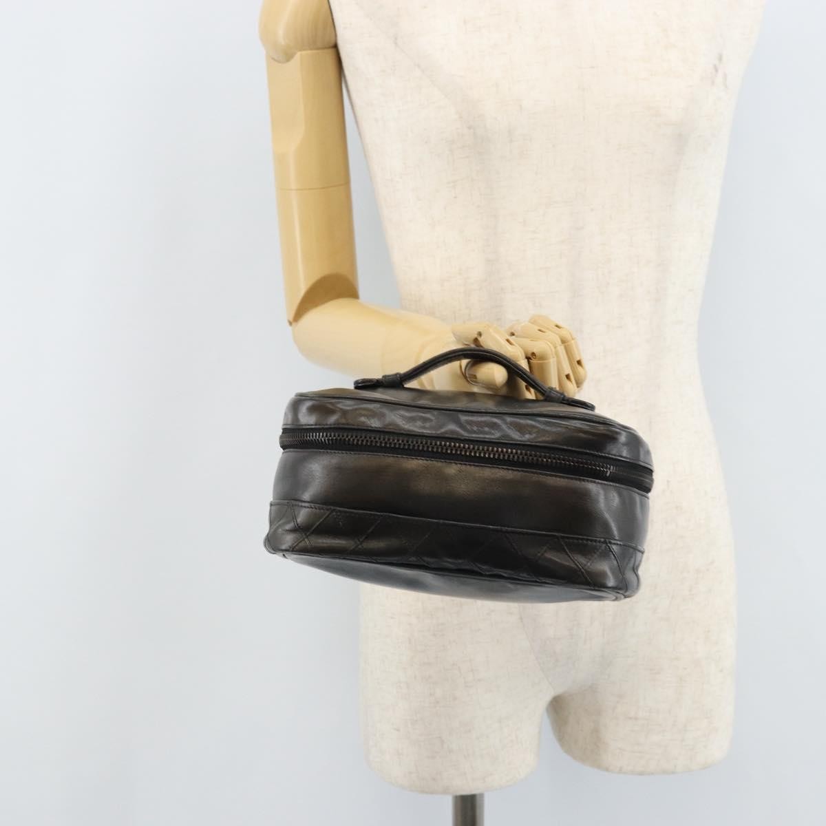 Fendi Vintage Cosmetic Case Pequin Canvas, Black, Leather, Clutch