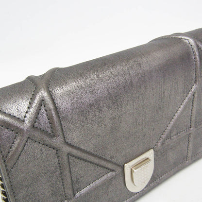 Christian Dior Diorama Chain Clutch Leather, Silver, Leather, Shoulder Bag