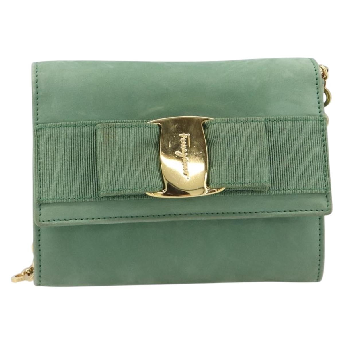 Salvatore Ferragamo Vala Chain Suede, Green, Suede, Shoulder Bag
