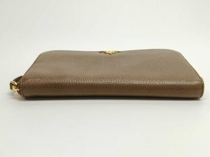 Prada Zip Around Vitello Daino, Brown, Leather, Wallet