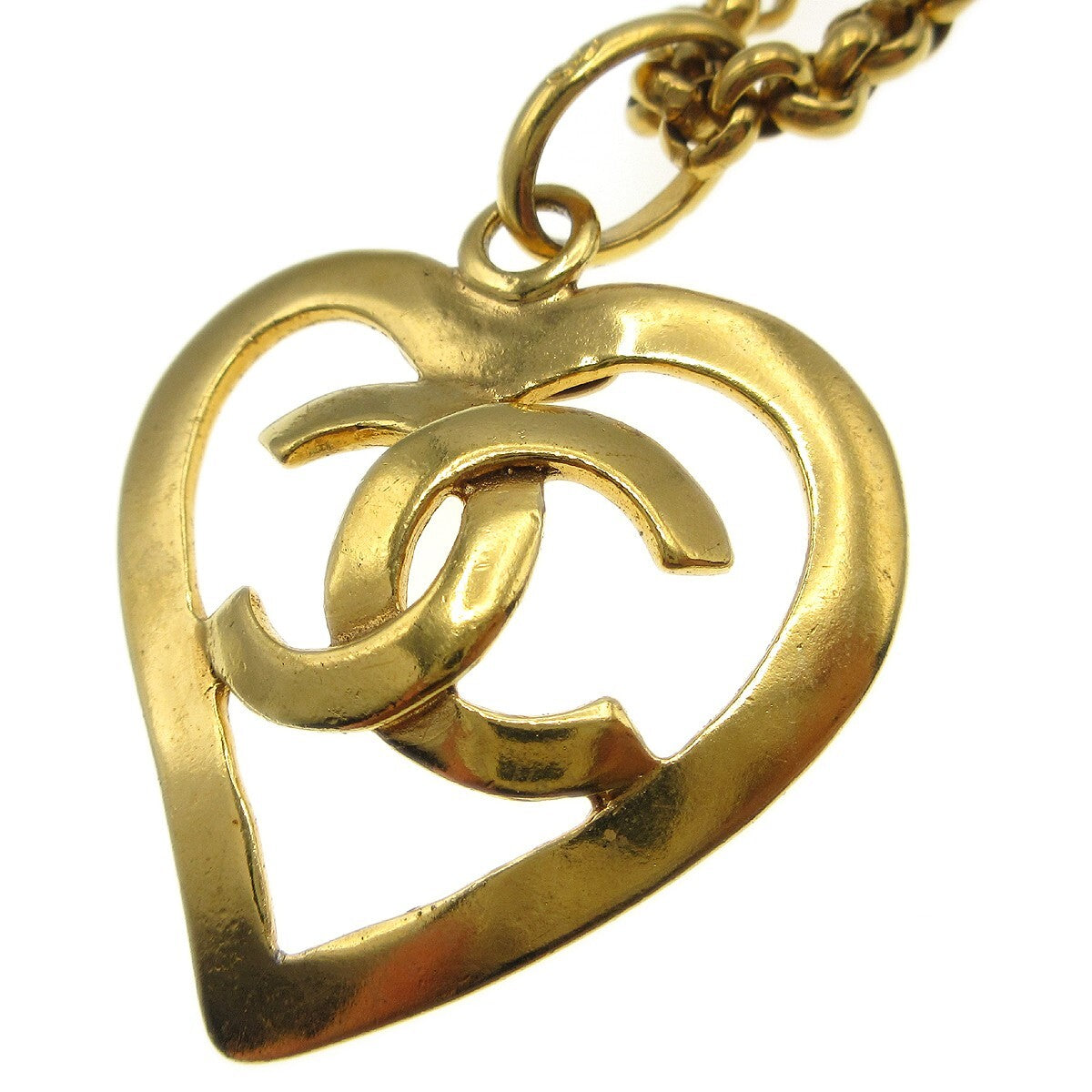 Chanel CC Heart Pendant Metal, Gold, Gold Plated, Necklace