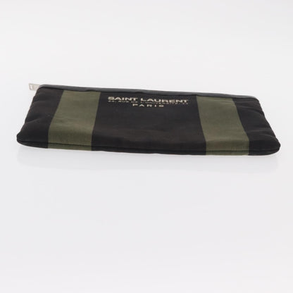 Saint Laurent Beach Zip Canvas, Khaki, Canvas, Clutch