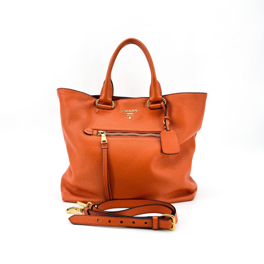 Prada Convertible Shopping Tote Saffiano Leather Saffiano Leather, Orange, Leather, Tote Bag