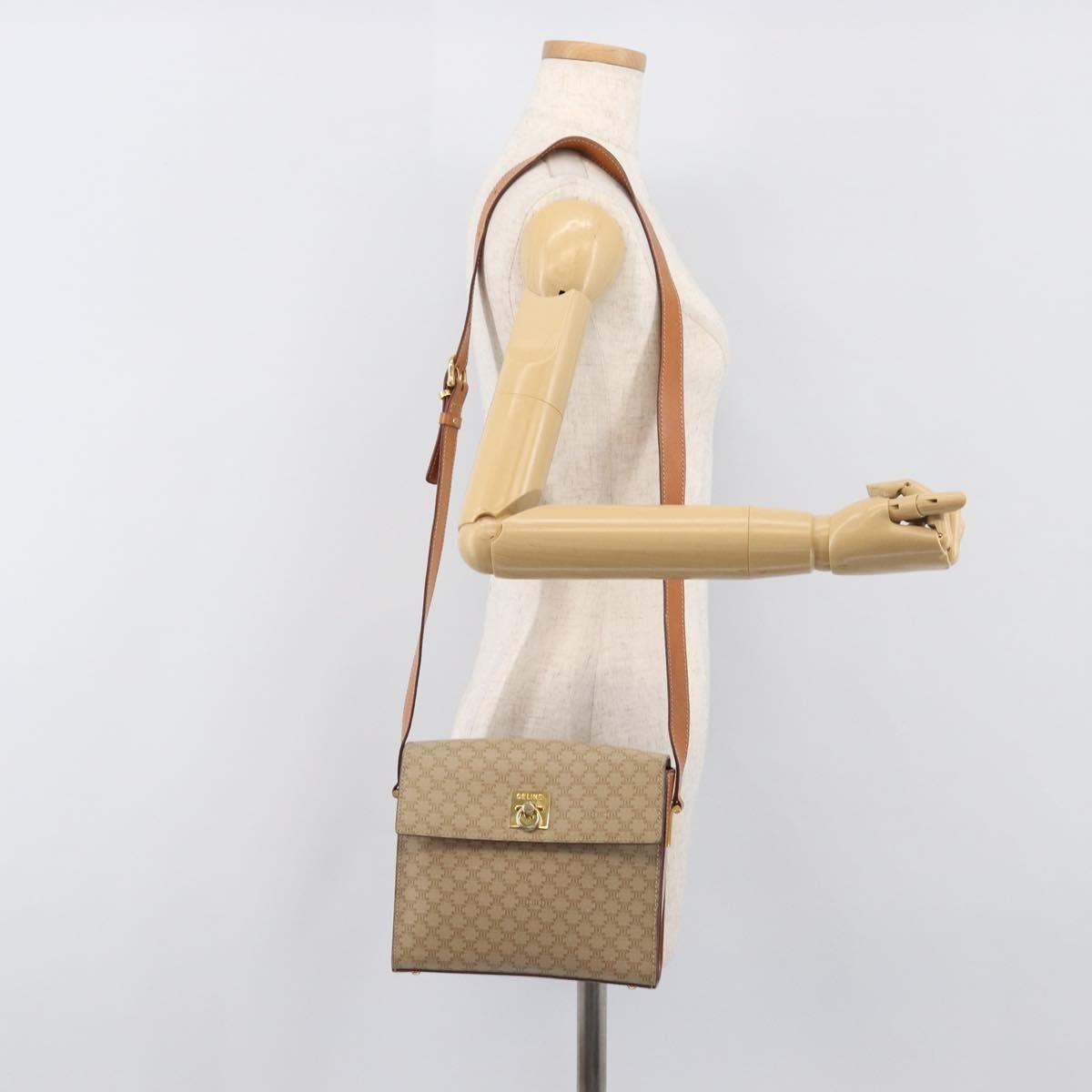 Celine Macadam Leather, Beige, Canvas, Shoulder Bag