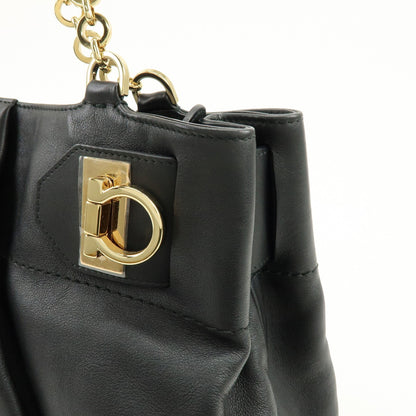 Salvatore Ferragamo W Chain Leather, Black, Leather, Tote Bag