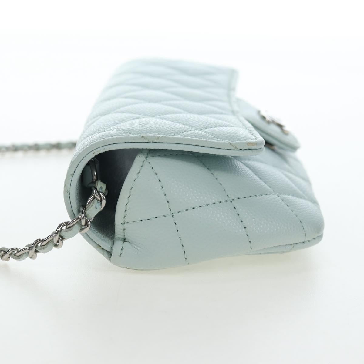 Chanel Classic Sunglasses Case with Chain Quilted Caviar, Blue, Calfskin, Clutch