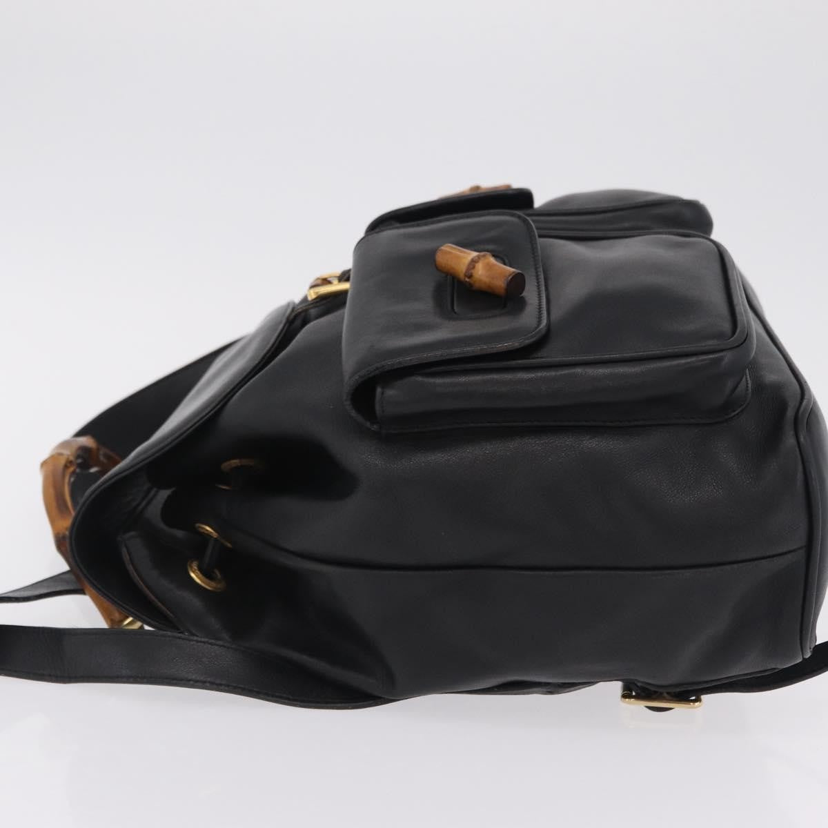 Gucci Vintage Bamboo Leather, Black, Leather, Backpack