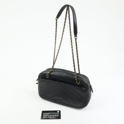 Chanel Camera Chevron Lambskin, Black, Leather, Handbag