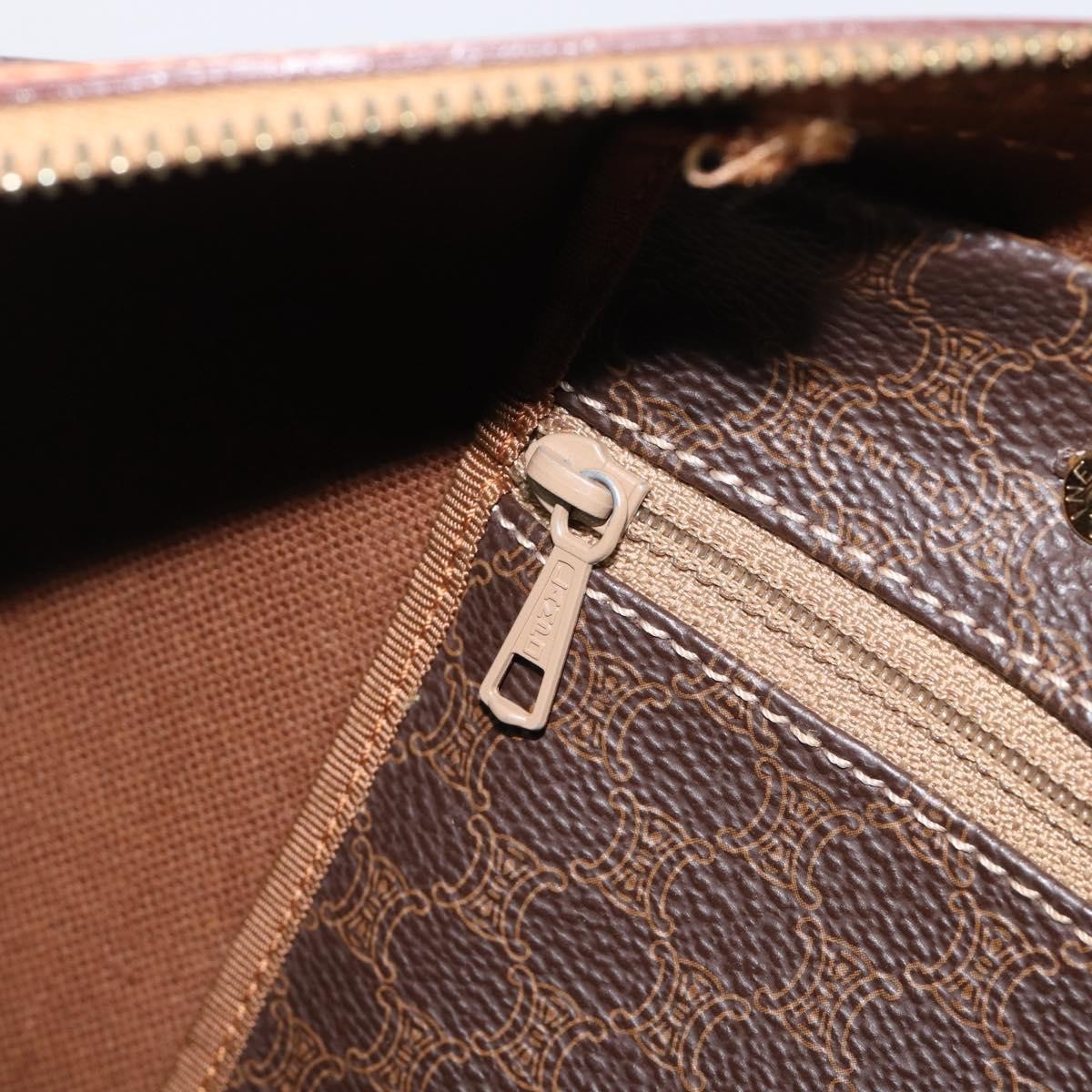 Celine Vintage Duffle Macadam Coated Canvas, Brown, Canvas, Handbag